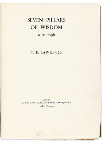 Lawrence, T.E. (1888-1935) Seven Pillars of Wisdom.